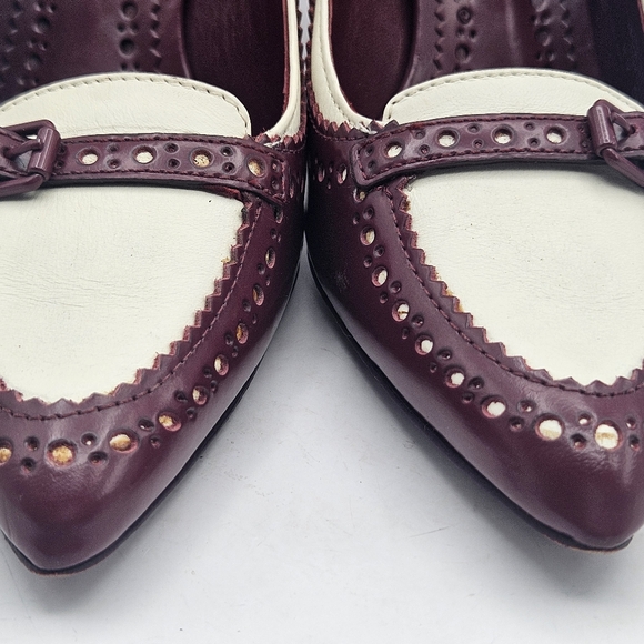 Tory Burch Darlene maroon ivory pump heels 6.5 Vintage shoes Spectator - Picture 3 of 11